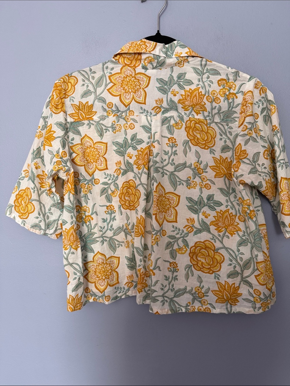 KILOL Floral Block Print Camp Shirt Button Down Cropped Large - Picture 6 of 10